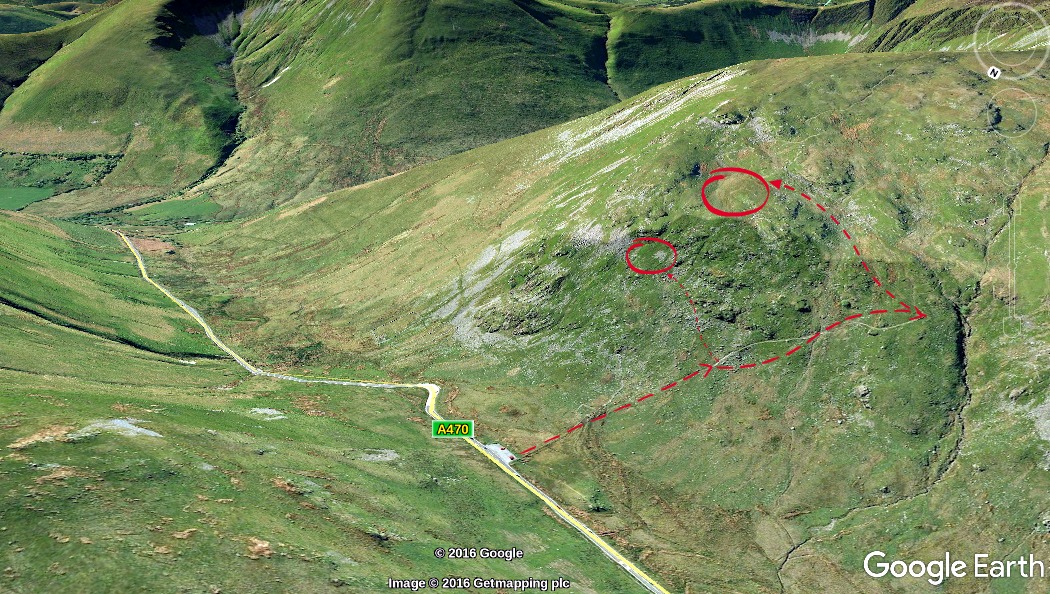 Looking down from The Bwlch viewpoint into the Mach Loop valley, mid Wales, with a military jet banking low through the narrow gorge below